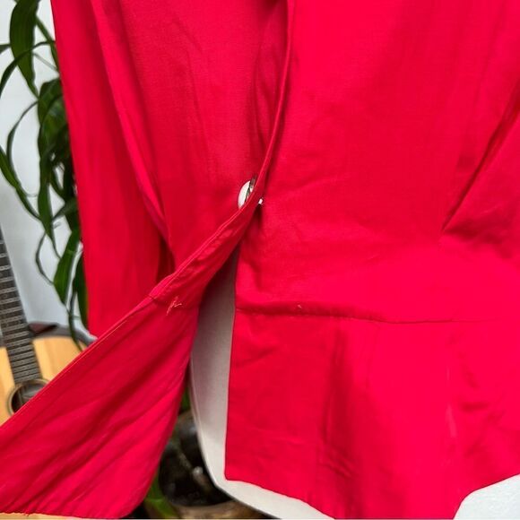 Killer Cherry Red Vintage 1980s Pearl Button Peplum Blazer Jacket Blouse - Picture 6 of 6